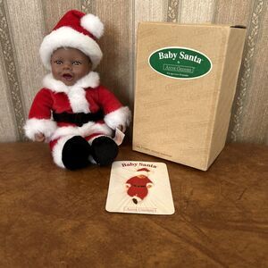 Vintage 1999 Anne Geddes African black Baby Santa Claus Doll Unimax 9" Christmas